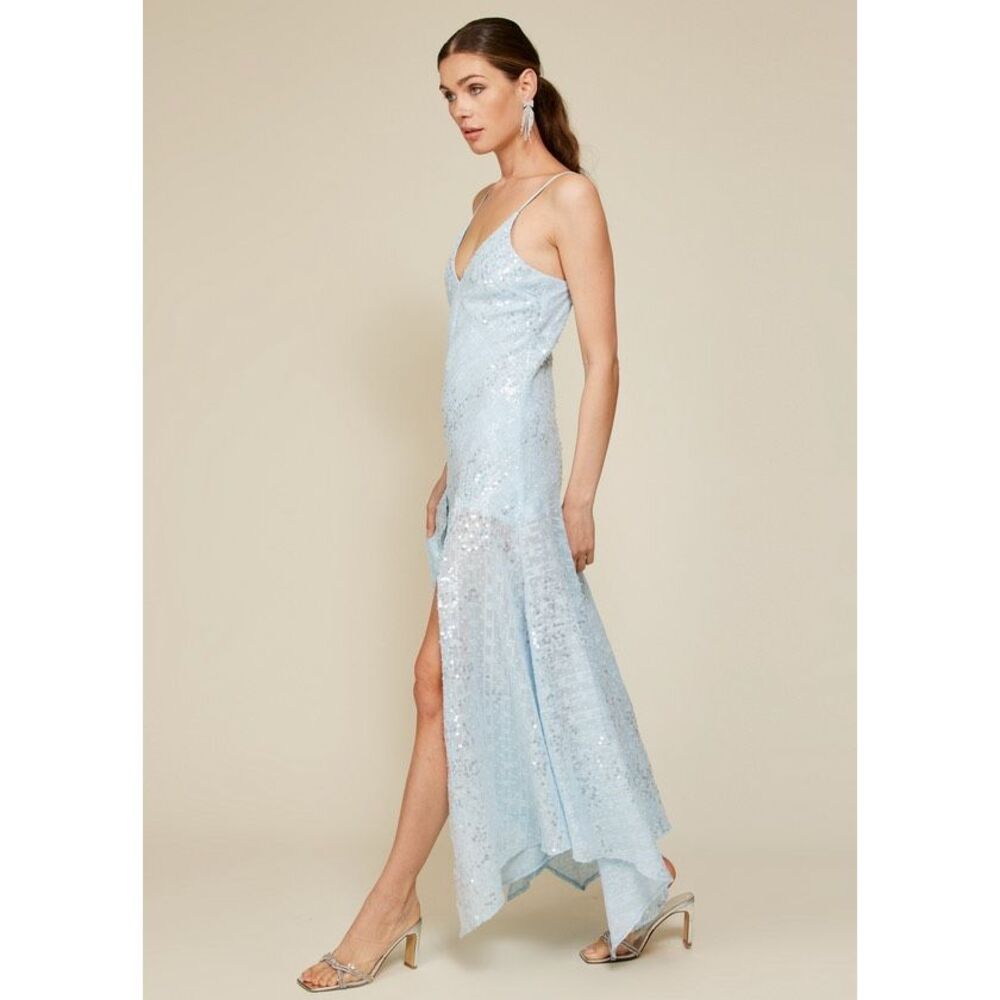 Line & Dot Women's Eros Maxi Dress in Sky Blue Sequined Voile Fabric size XS NWO - Picture 2 of 9